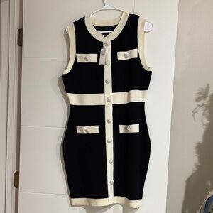 Anthropologie Endless Rose Black and Cream mini retro dress